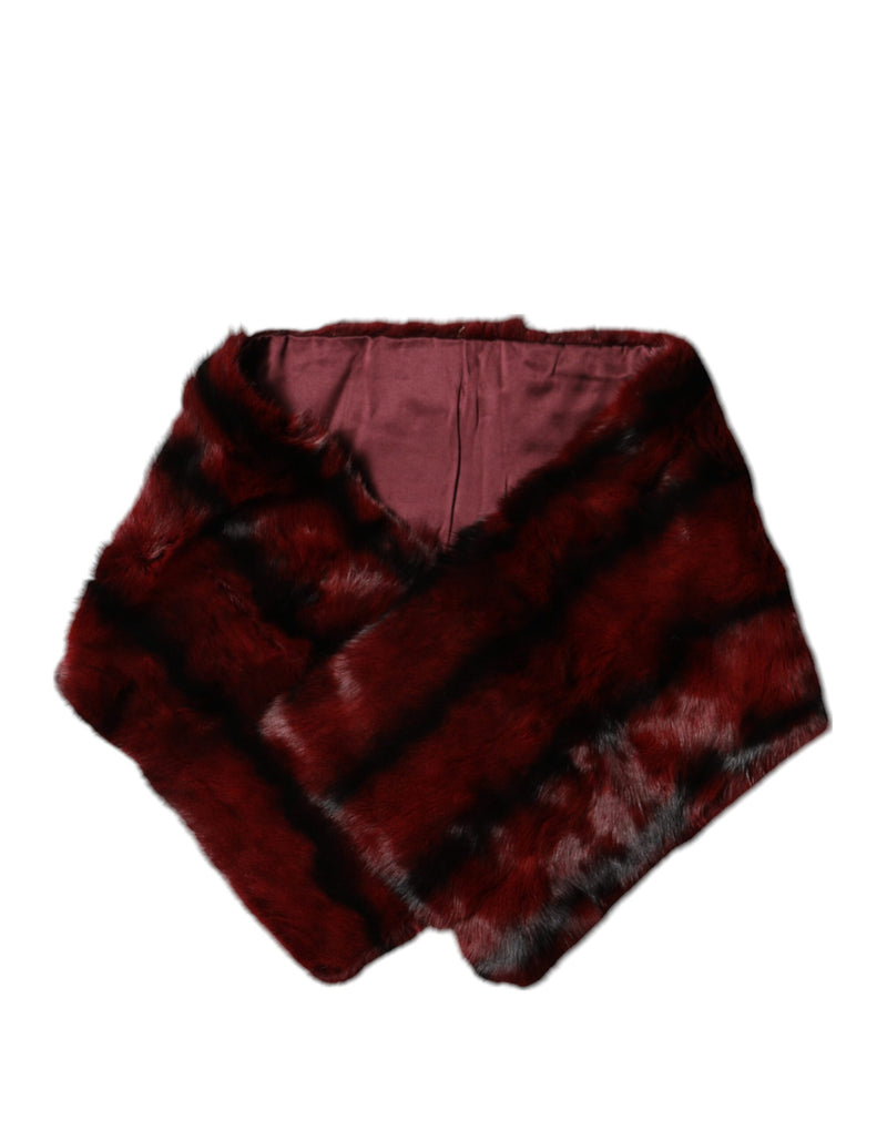 Black Red Stripe Fur Shawl Neck Wrap Scarf-Dolce & Gabbana-LabelTerrace.com