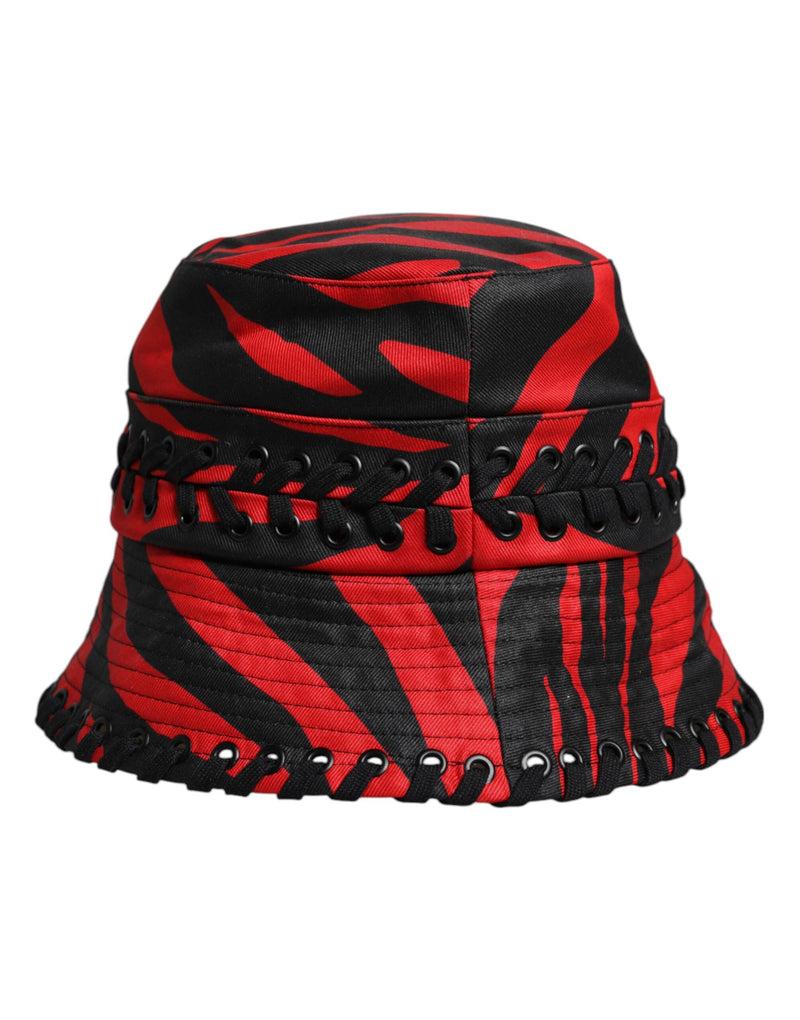Black Red Stripe Polyester Wide Brim Bucket Hat-Dolce & Gabbana-LabelTerrace.com