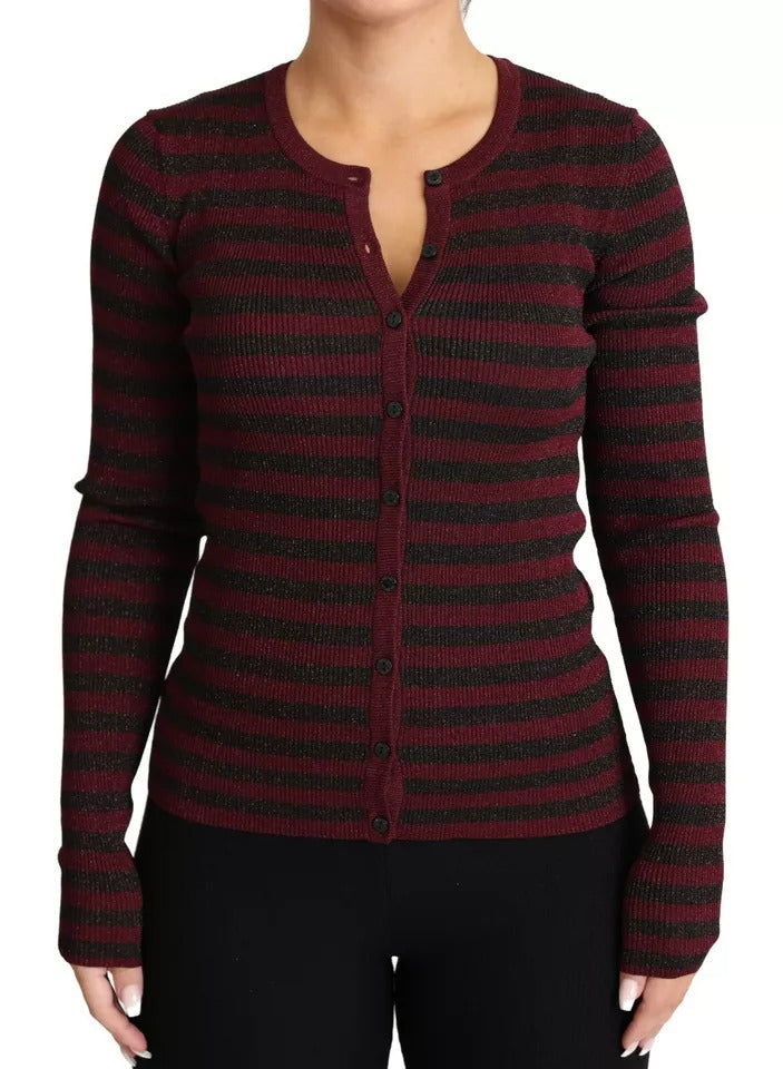 Black Red Striped Womens Cardigan Sweater-Dolce & Gabbana-LabelTerrace.com
