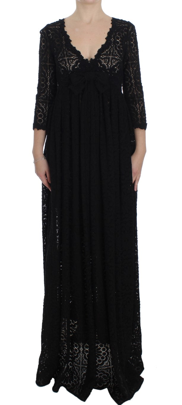 Black Ricamo Knitted Full Length Maxi Dress-Dolce & Gabbana-LabelTerrace.com