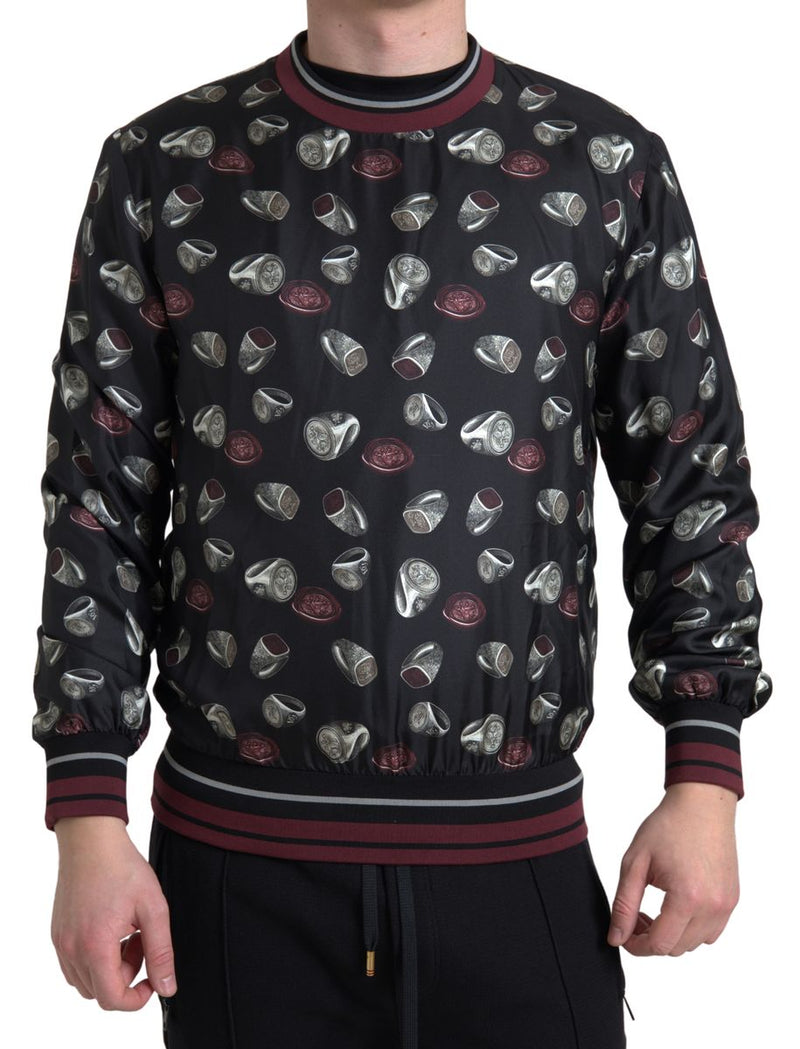 Black Ring Print Silk Crewneck Sweater-Dolce & Gabbana-LabelTerrace.com