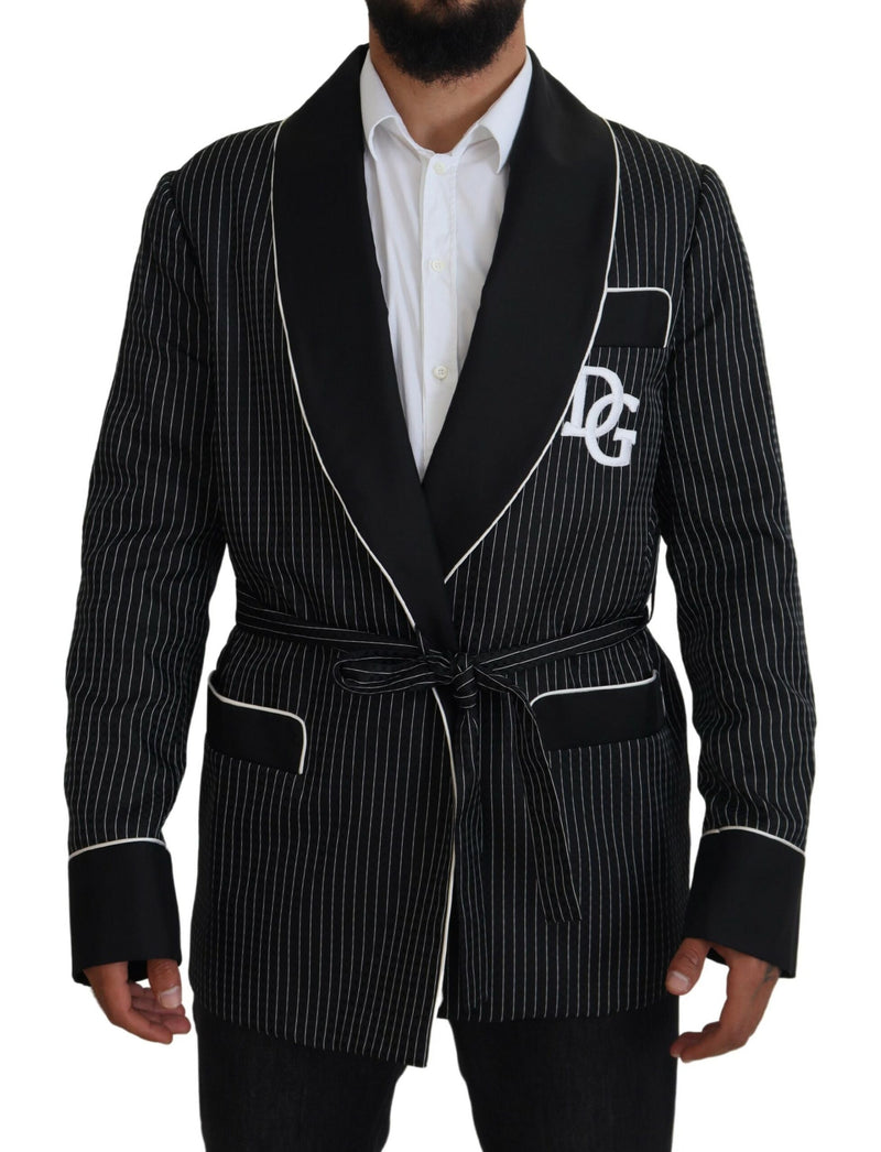 Black Robe Striped DG Patch Jacket Men Blazer-Dolce & Gabbana-LabelTerrace.com