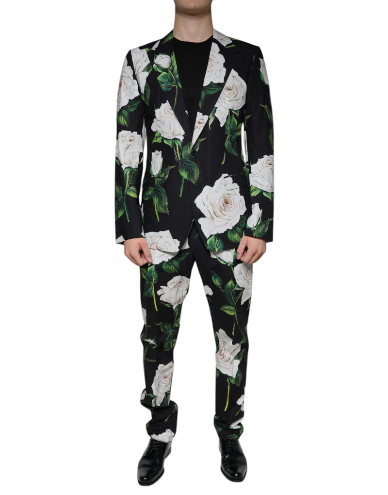 Black Rose Cotton Men Formal 2 Piece Suit-Dolce & Gabbana-LabelTerrace.com