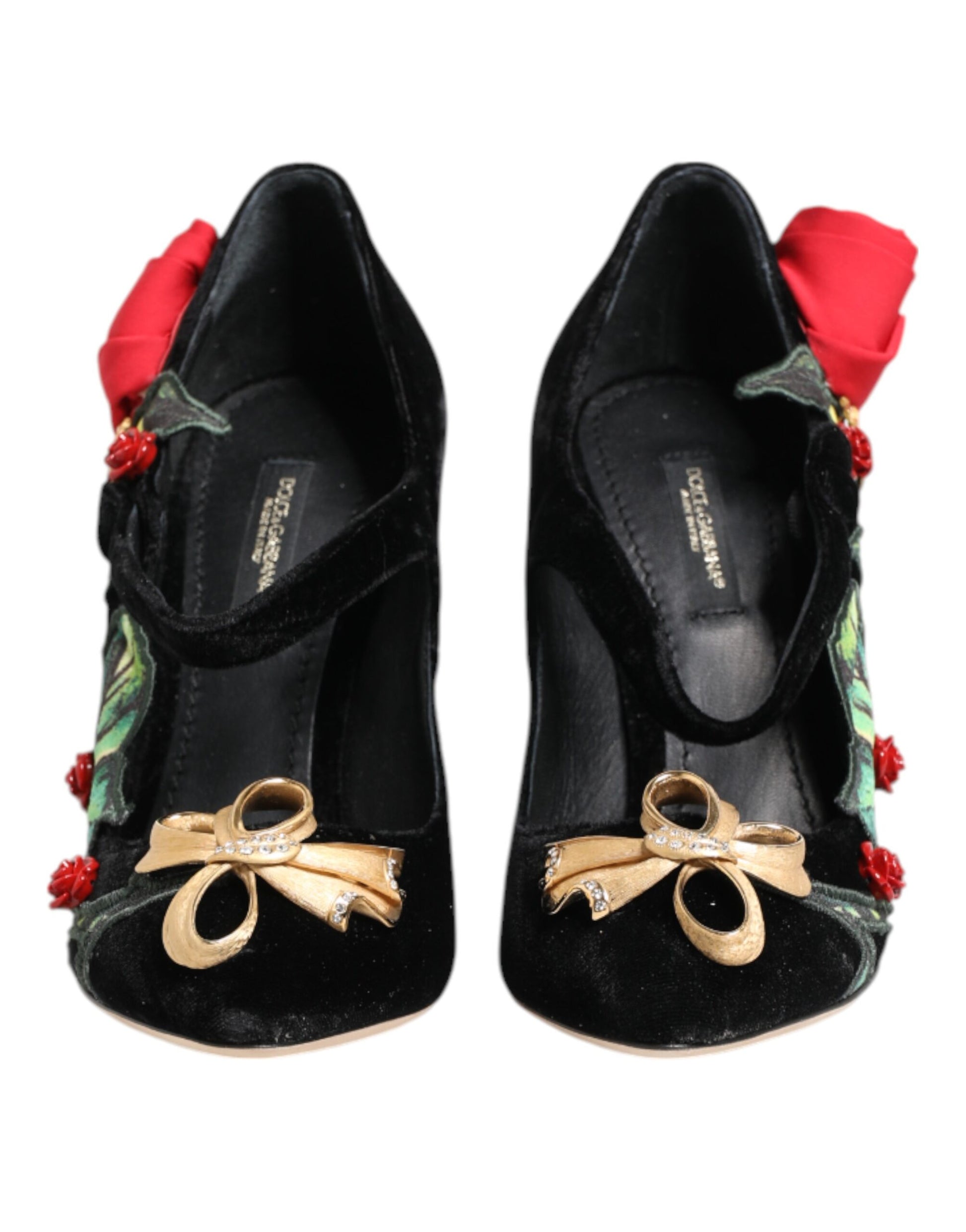 Black Roses Crystal Brooch Mary Jane Shoes-Dolce & Gabbana-LabelTerrace.com