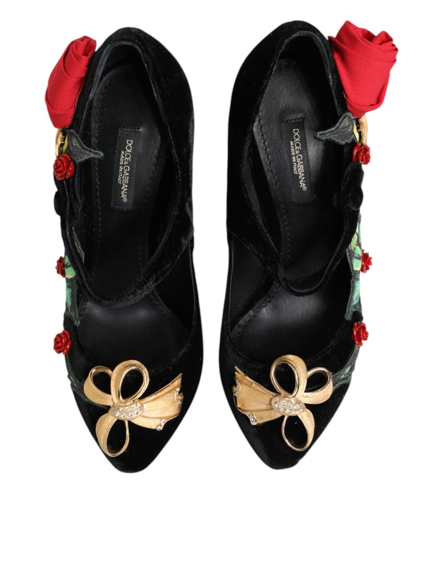 Black Roses Crystal Brooch Mary Jane Shoes-Dolce & Gabbana-LabelTerrace.com