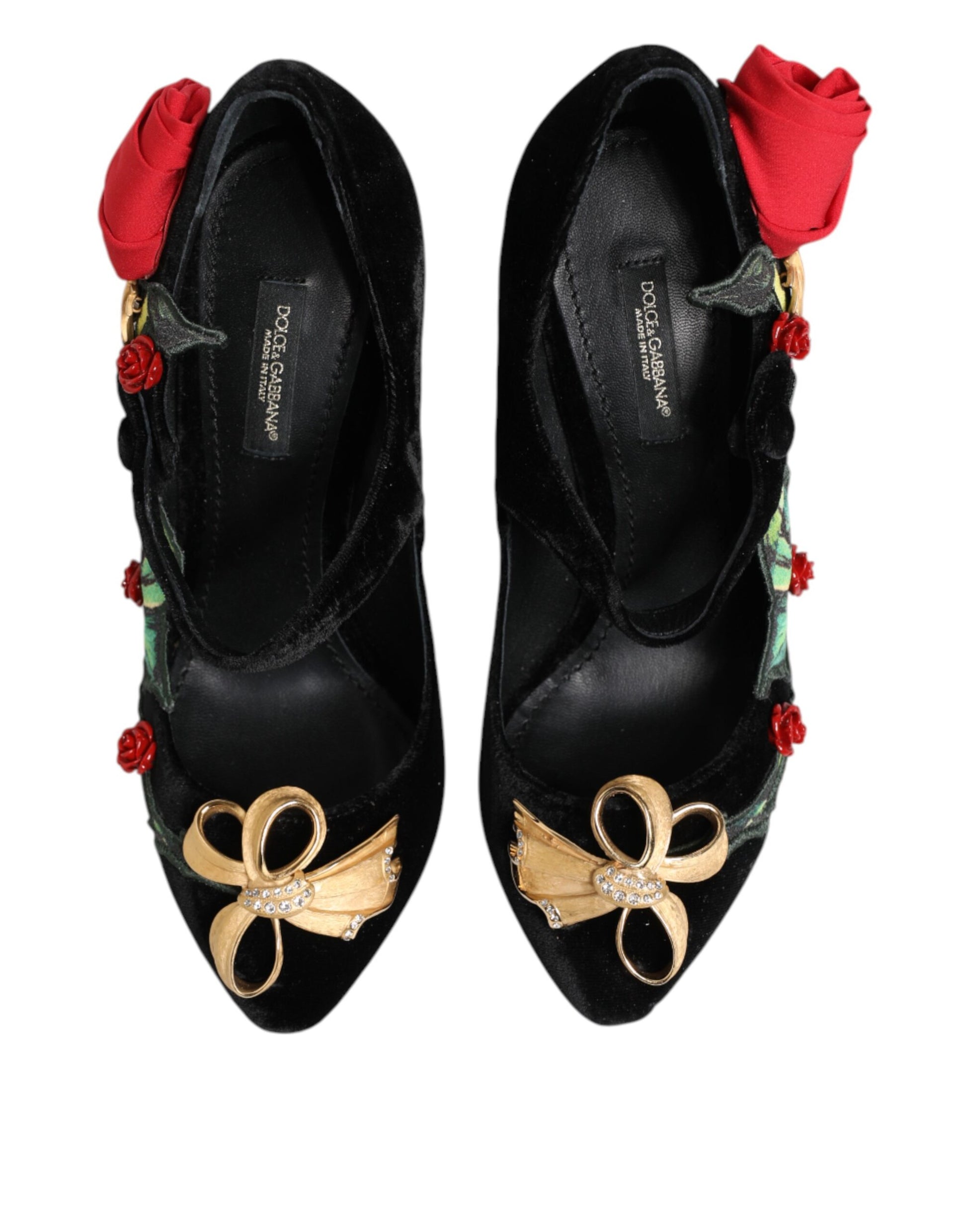 Black Roses Crystal Brooch Mary Jane Shoes-Dolce & Gabbana-LabelTerrace.com
