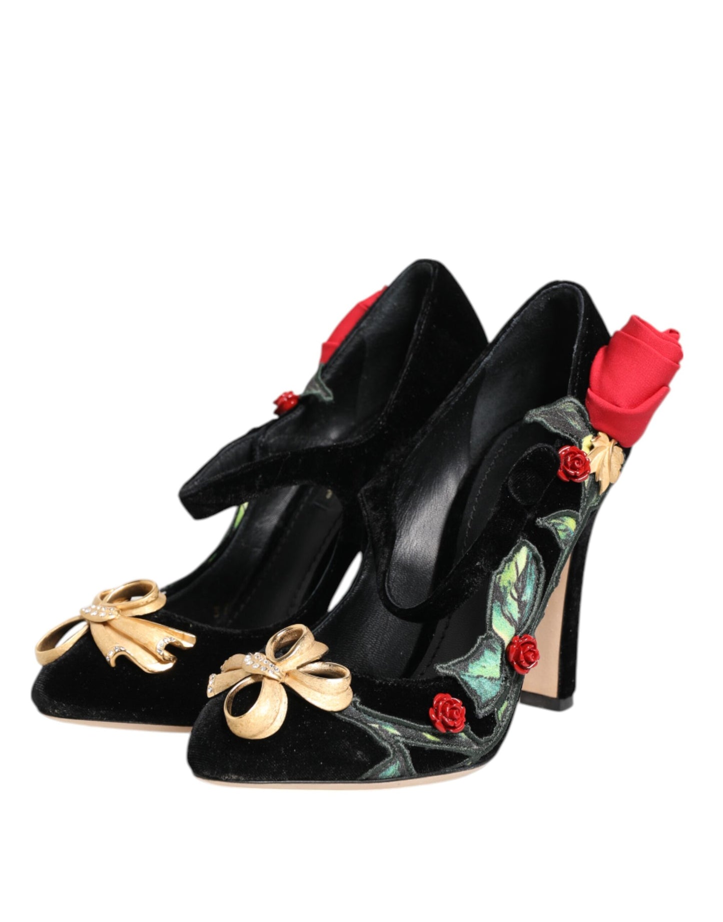 Black Roses Crystal Brooch Mary Jane Shoes-Dolce & Gabbana-LabelTerrace.com