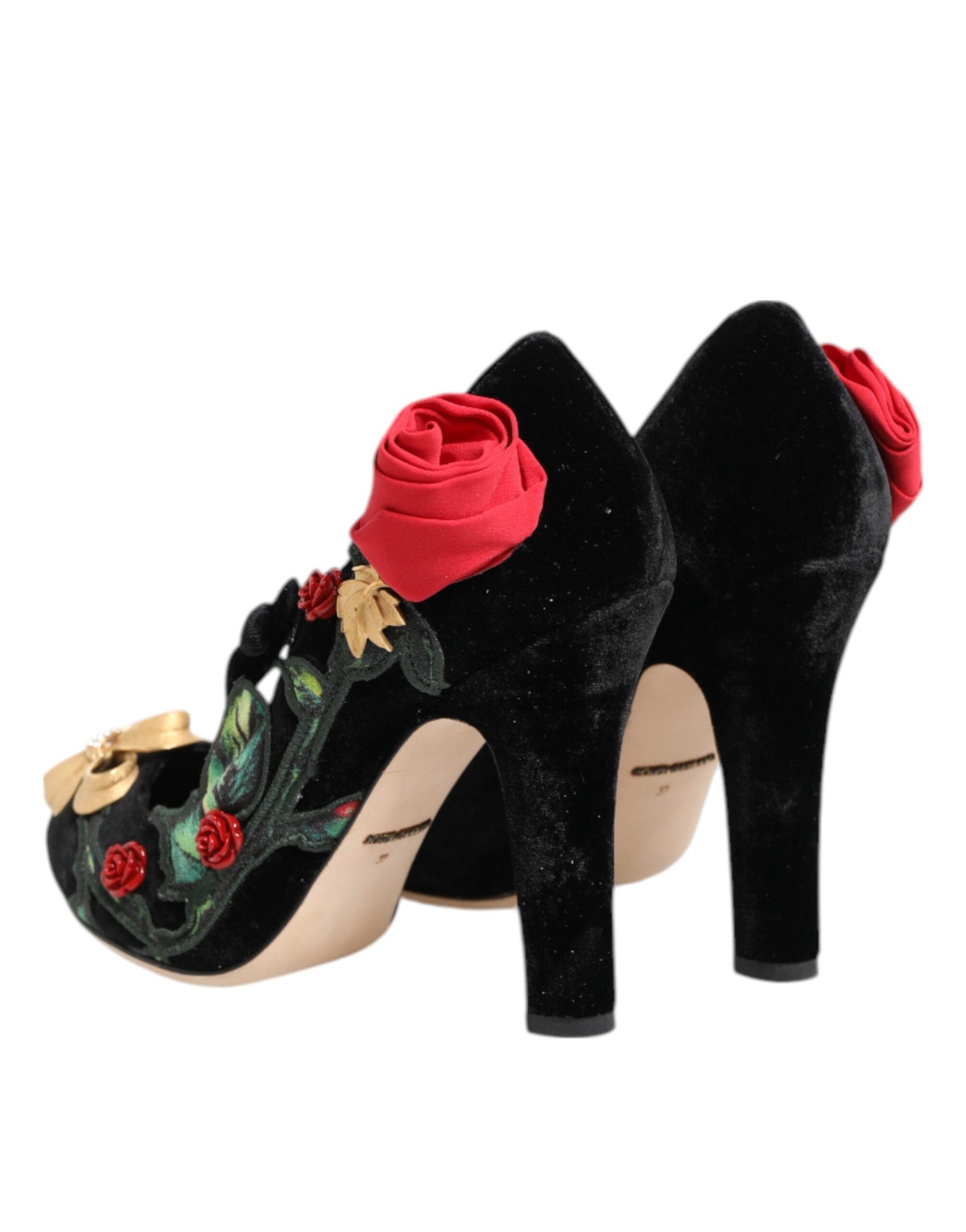 Black Roses Crystal Brooch Mary Jane Shoes-Dolce & Gabbana-LabelTerrace.com