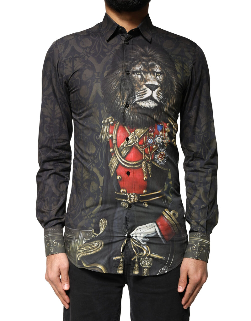 Black Royal Pet Portrait GOLD Dress Shirt-Dolce & Gabbana-LabelTerrace.com