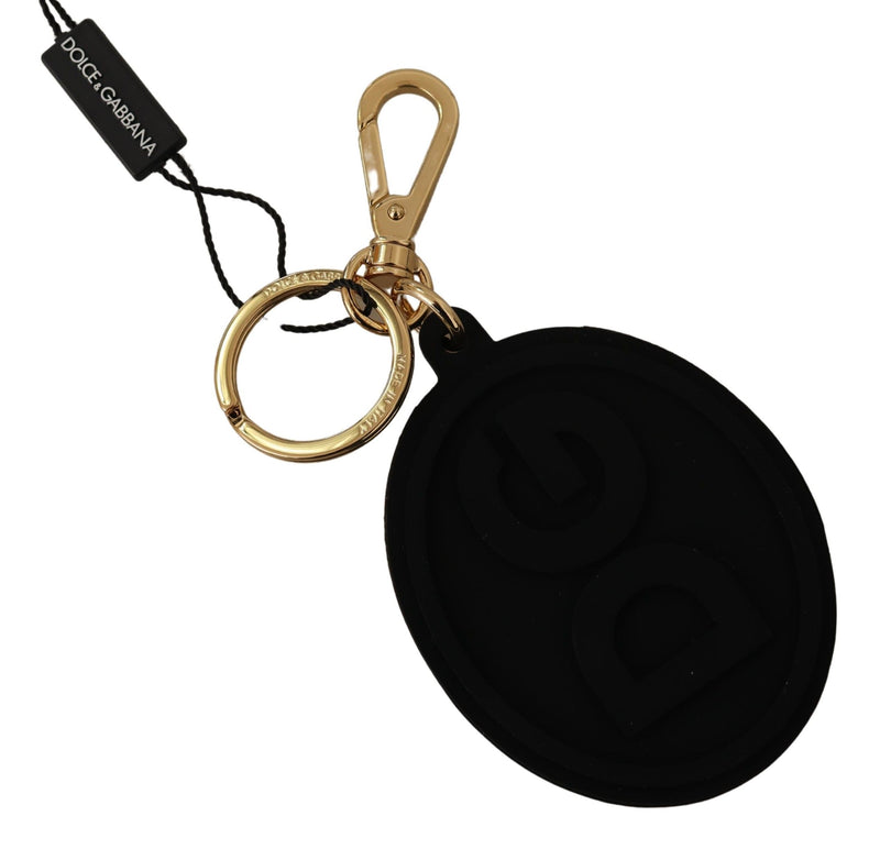Black Rubber DG Logo Gold Brass Metal Keyring Keychain-Dolce & Gabbana-LabelTerrace.com