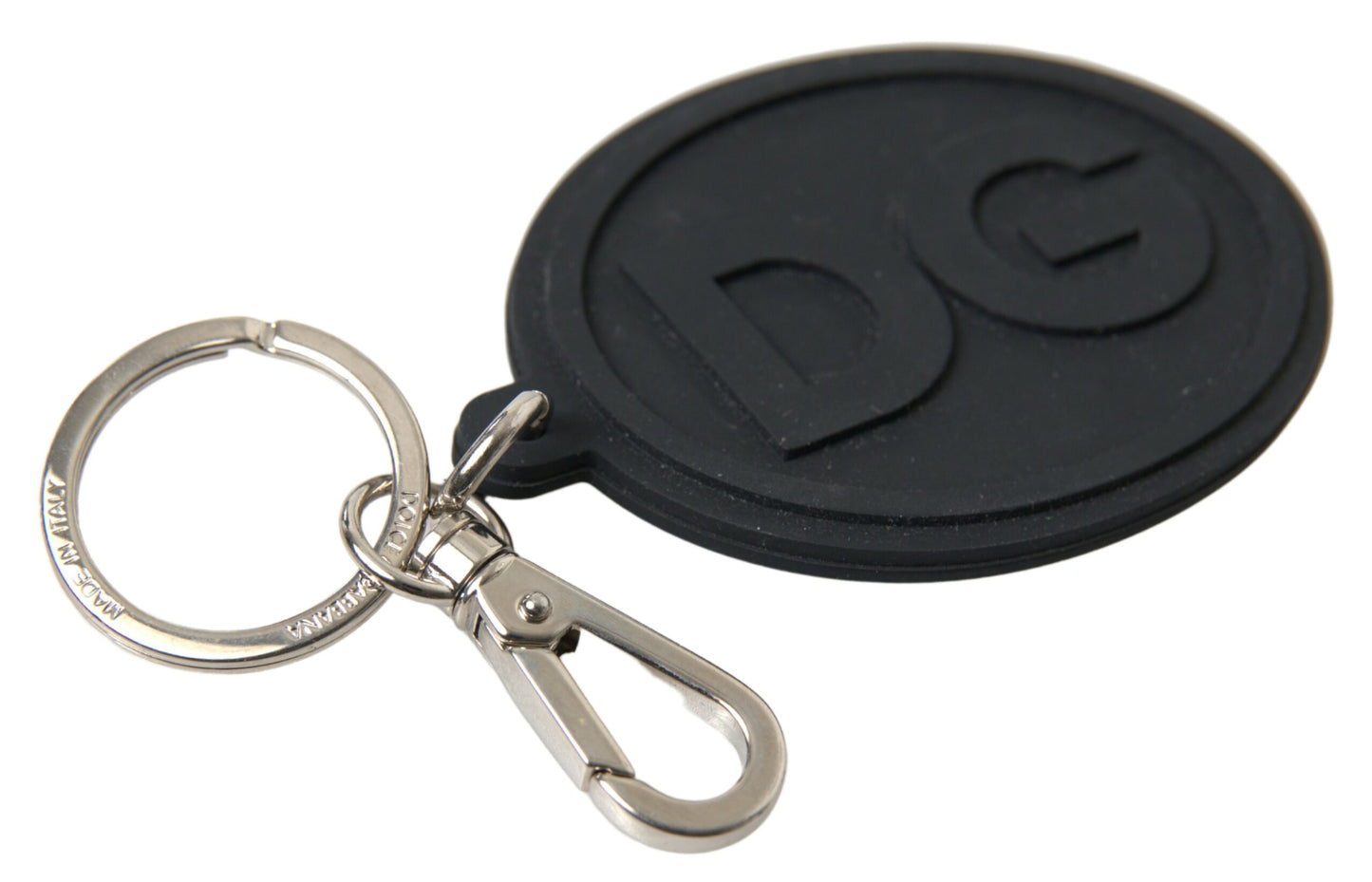 Black Rubber DG Logo Silver Brass Metal Keychain-Dolce & Gabbana-LabelTerrace.com