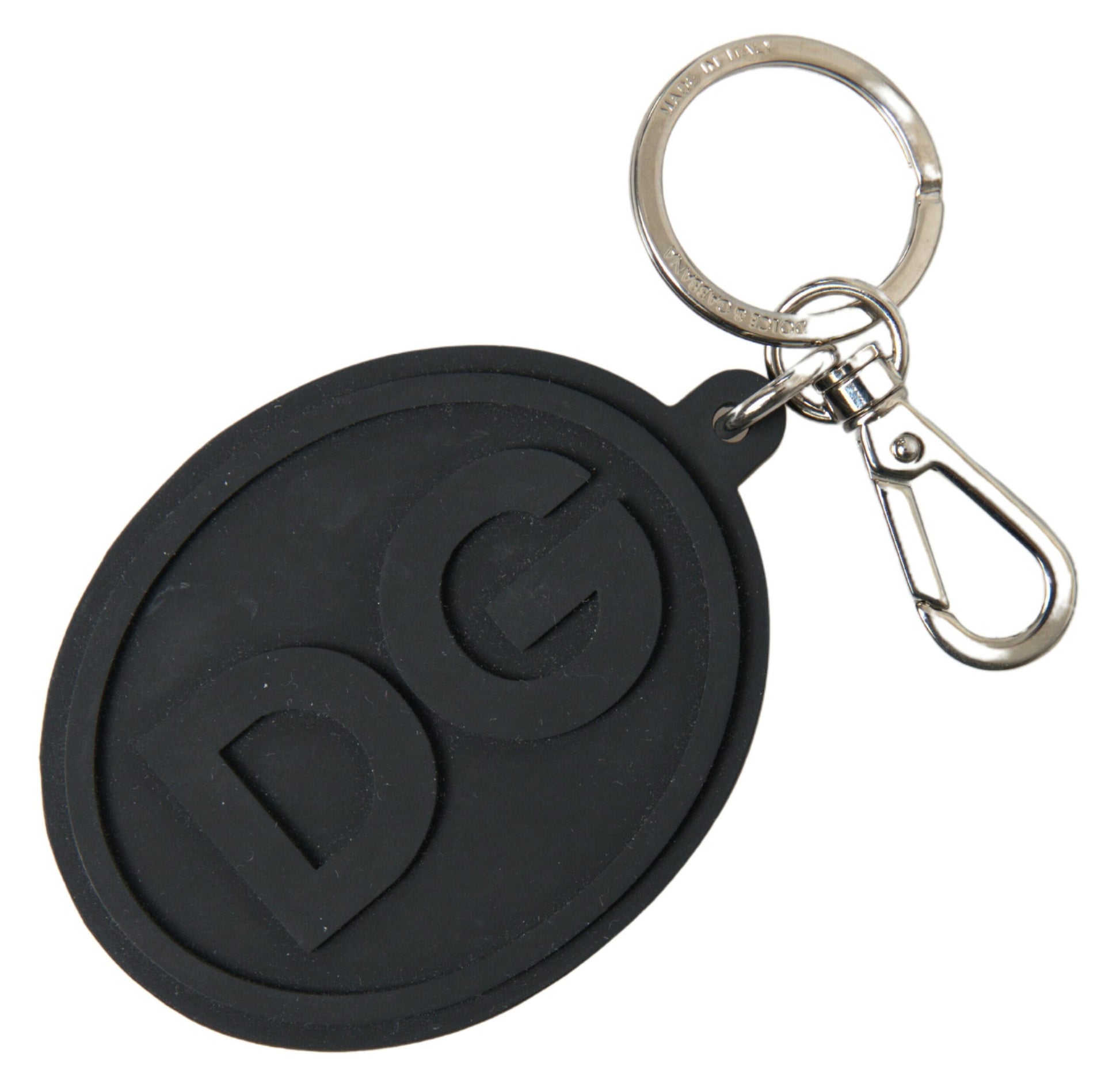 Black Rubber DG Logo Silver Brass Metal Keychain-Dolce & Gabbana-LabelTerrace.com