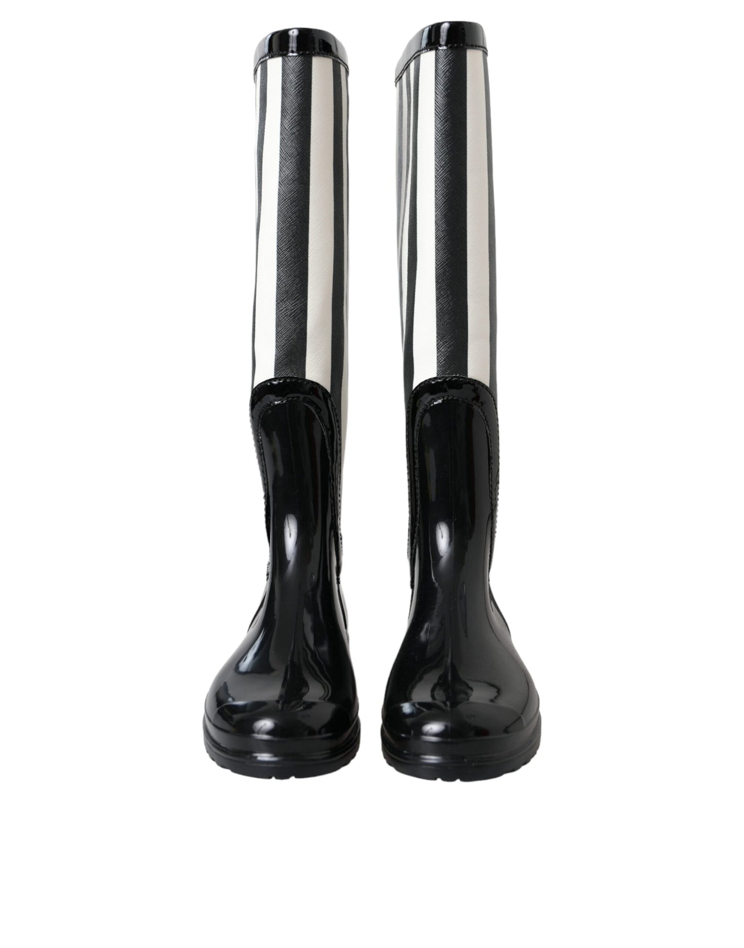 Black Rubber Knee High Flat Boots Shoes-Dolce & Gabbana-LabelTerrace.com