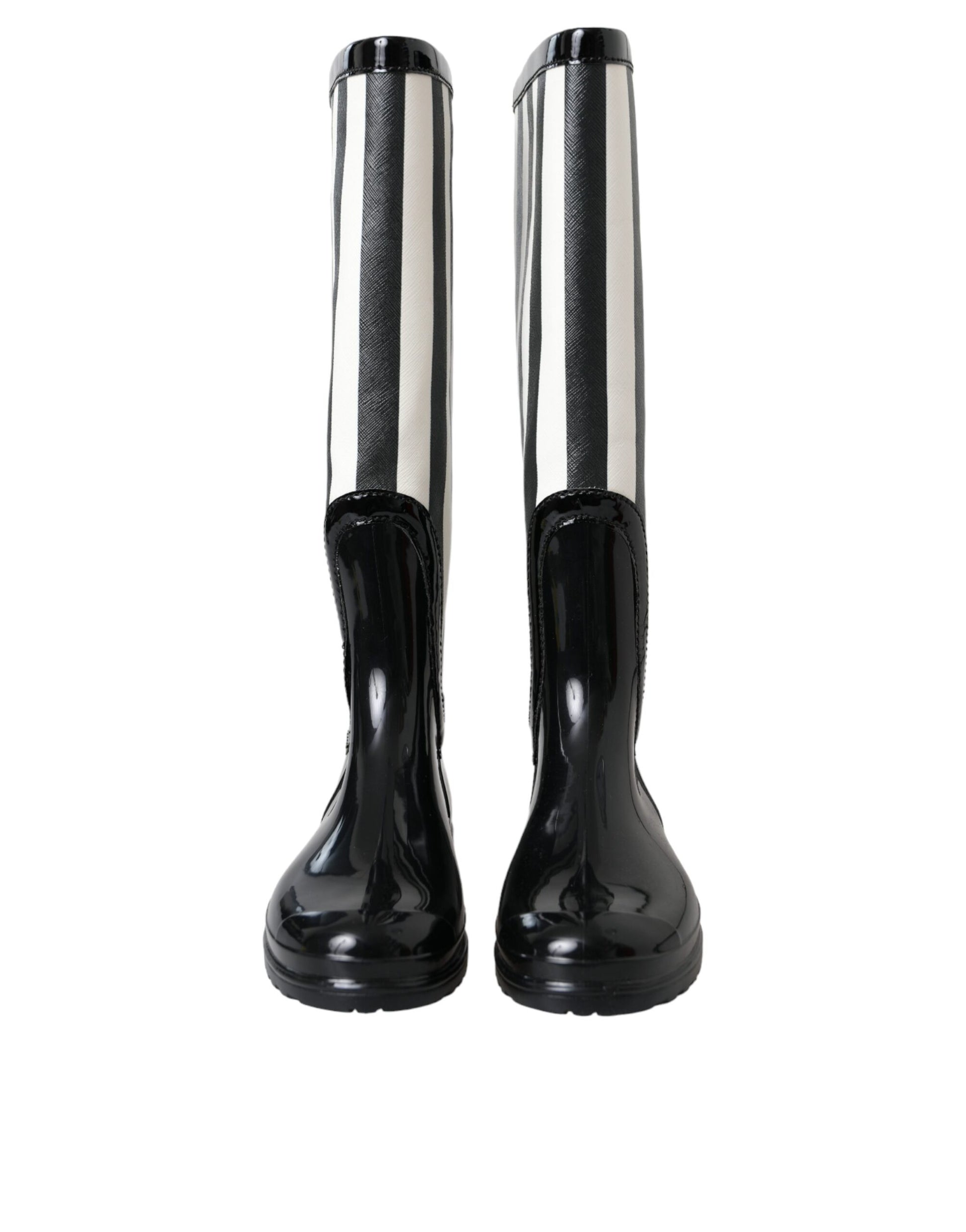 Black Rubber Knee High Flat Boots Shoes-Dolce & Gabbana-LabelTerrace.com