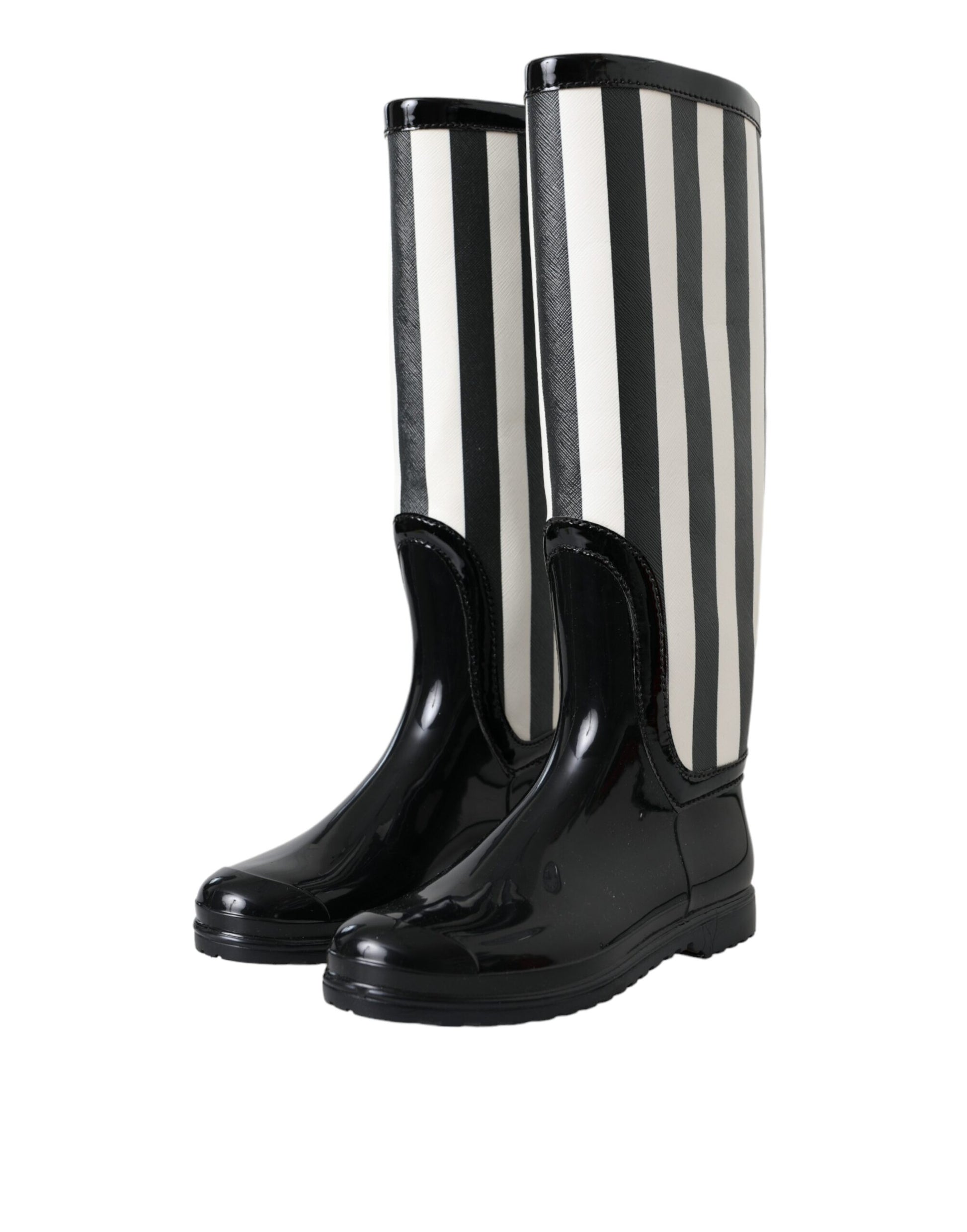 Black Rubber Knee High Flat Boots Shoes-Dolce & Gabbana-LabelTerrace.com