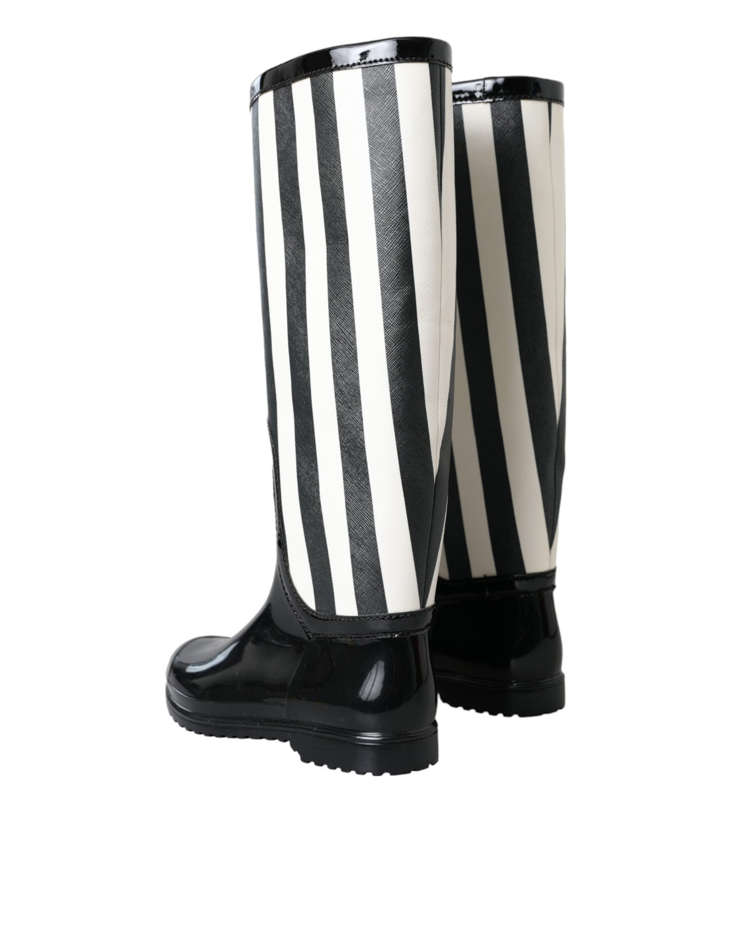 Black Rubber Knee High Flat Boots Shoes-Dolce & Gabbana-LabelTerrace.com