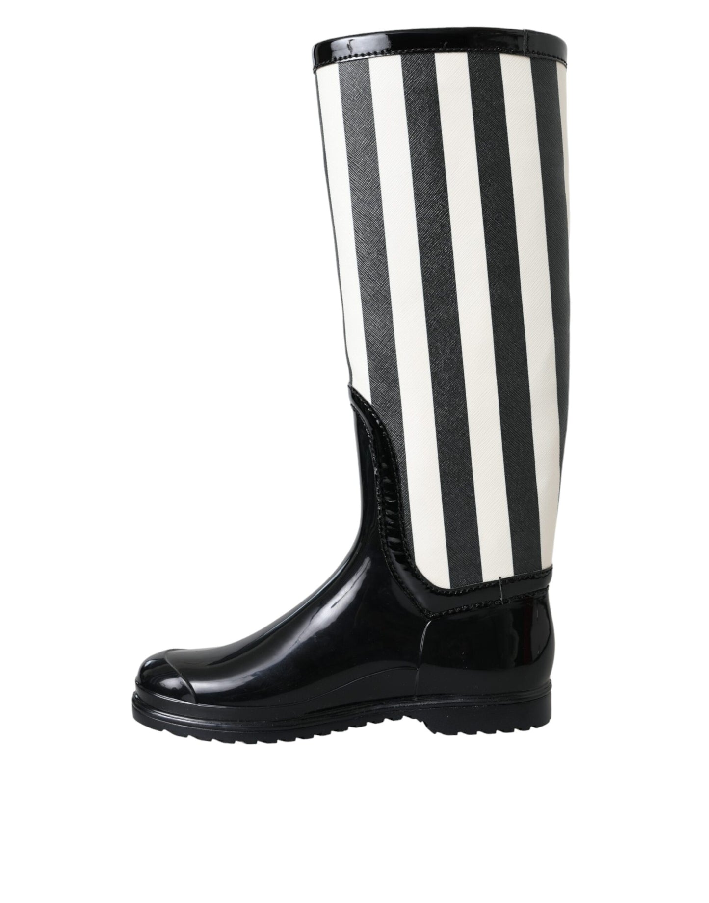 Black Rubber Knee High Flat Boots Shoes-Dolce & Gabbana-LabelTerrace.com