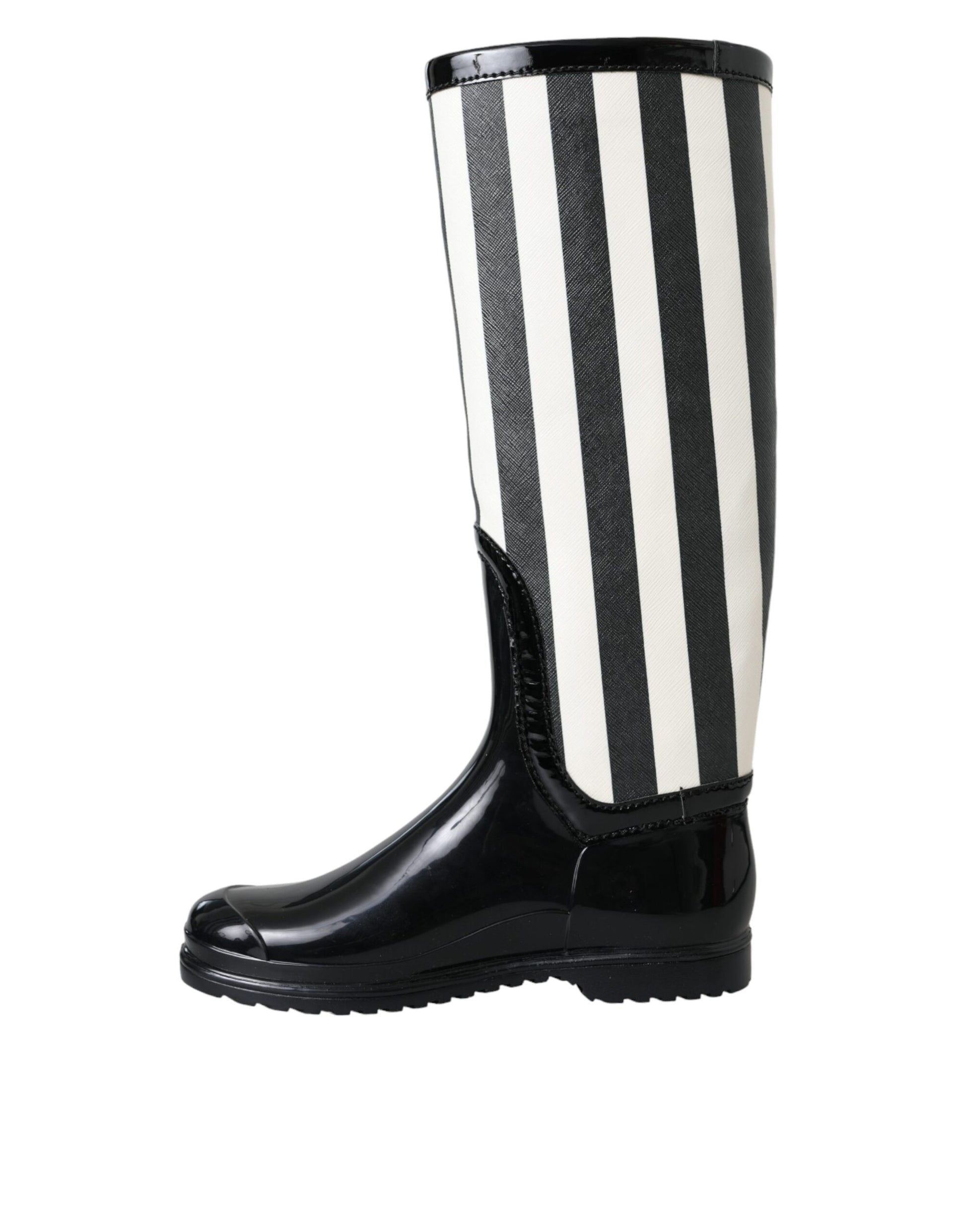 Black Rubber Knee High Flat Boots Shoes-Dolce & Gabbana-LabelTerrace.com