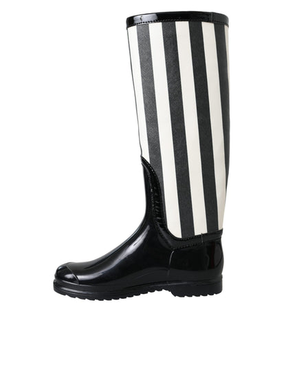 Black Rubber Knee High Flat Boots Shoes-Dolce & Gabbana-LabelTerrace.com
