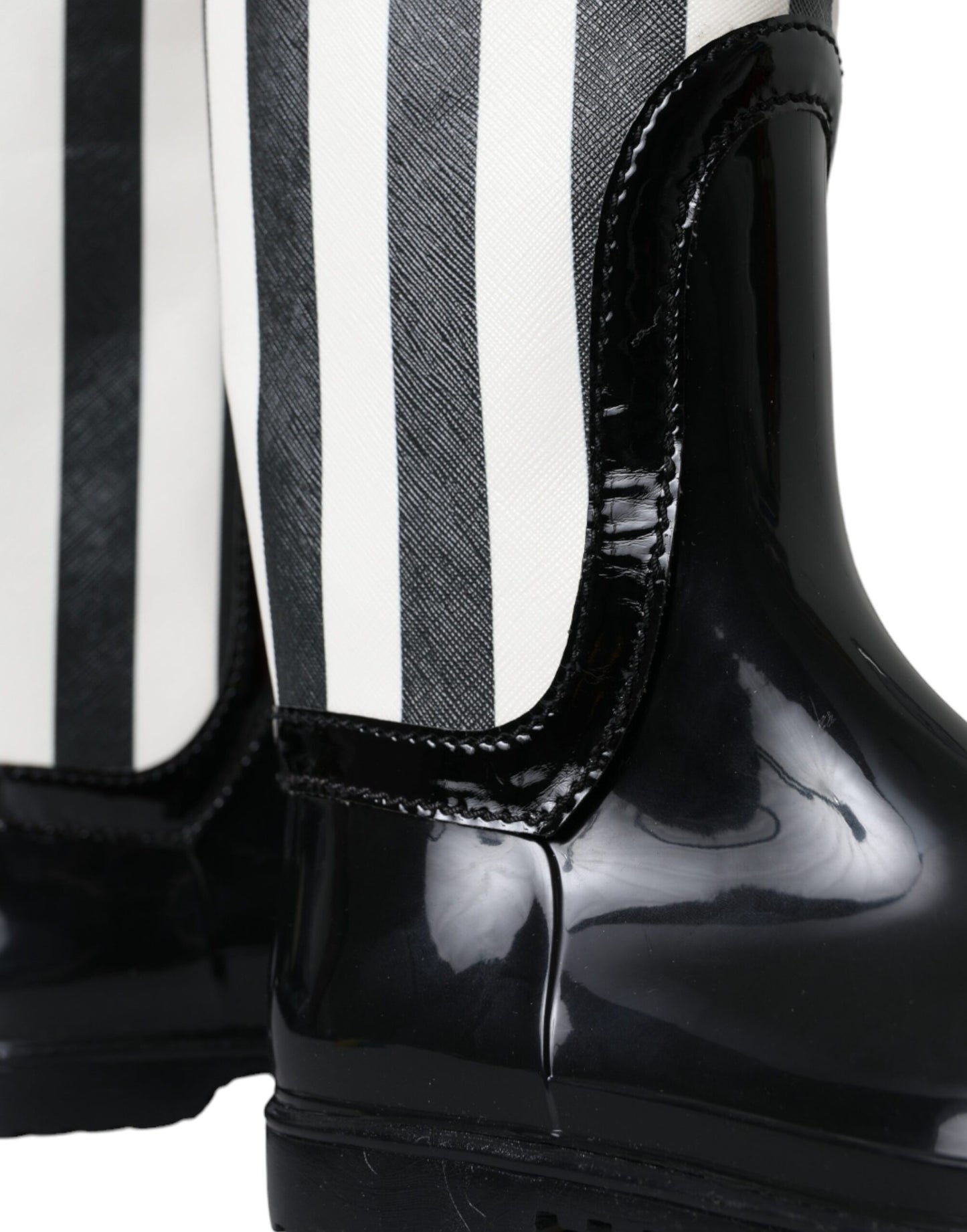 Black Rubber Knee High Flat Boots Shoes-Dolce & Gabbana-LabelTerrace.com