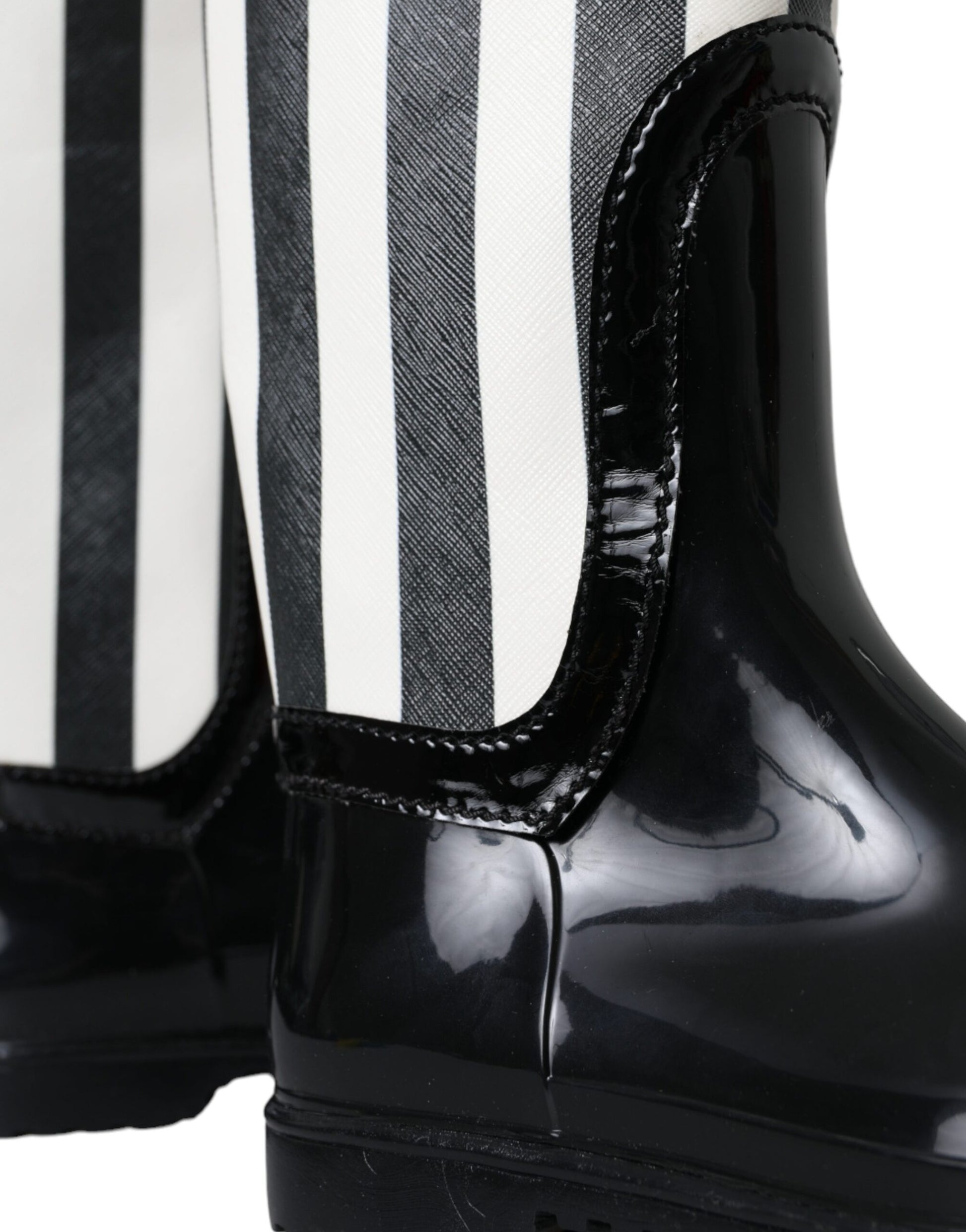 Black Rubber Knee High Flat Boots Shoes-Dolce & Gabbana-LabelTerrace.com