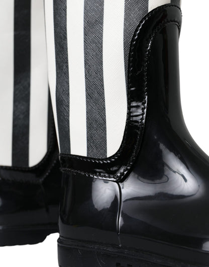 Black Rubber Knee High Flat Boots Shoes-Dolce & Gabbana-LabelTerrace.com