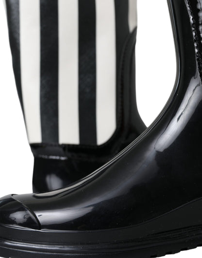 Black Rubber Knee High Flat Boots Shoes-Dolce & Gabbana-LabelTerrace.com