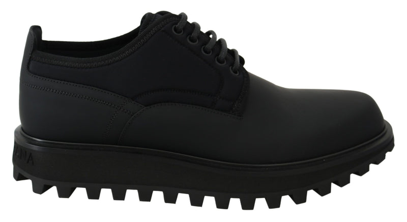 Black Rubberized Calfskin Chunky Derby Vulcano Shoes-Dolce & Gabbana-LabelTerrace.com