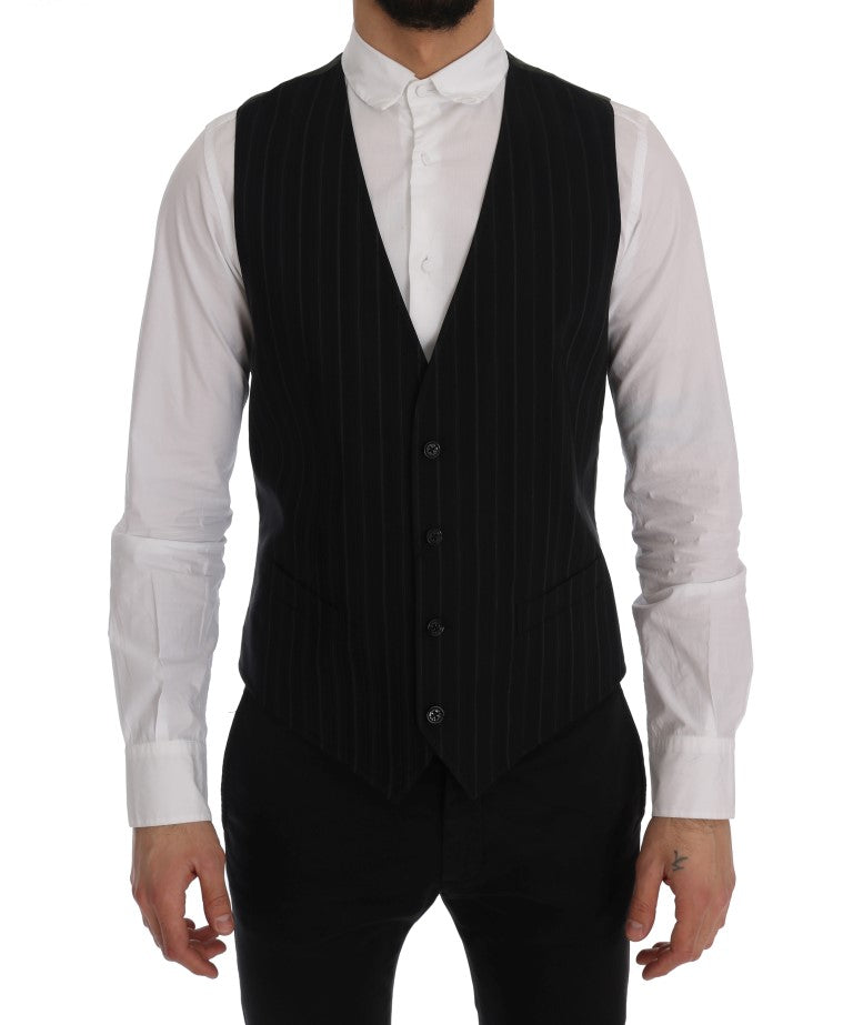 Black STAFF Cotton Striped Vest-Dolce & Gabbana-LabelTerrace.com