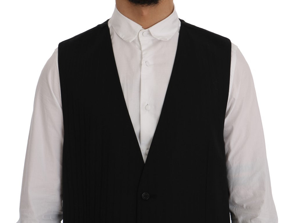 Black STAFF Wool Stretch Vest-Dolce & Gabbana-LabelTerrace.com