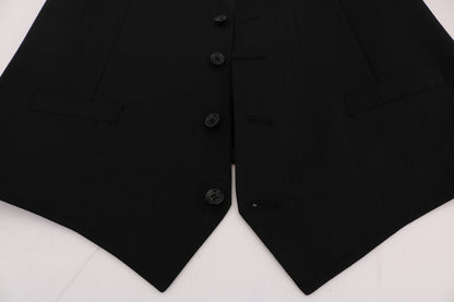 Black STAFF Wool Stretch Vest-Dolce & Gabbana-LabelTerrace.com