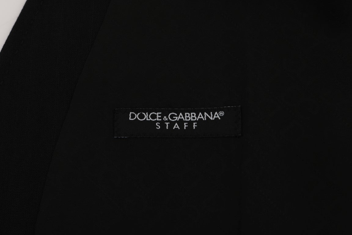 Black STAFF Wool Stretch Vest-Dolce & Gabbana-LabelTerrace.com