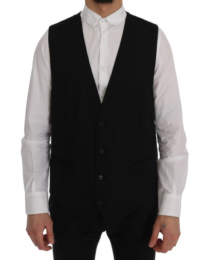 Black STAFF Wool Stretch Vest-Dolce & Gabbana-LabelTerrace.com