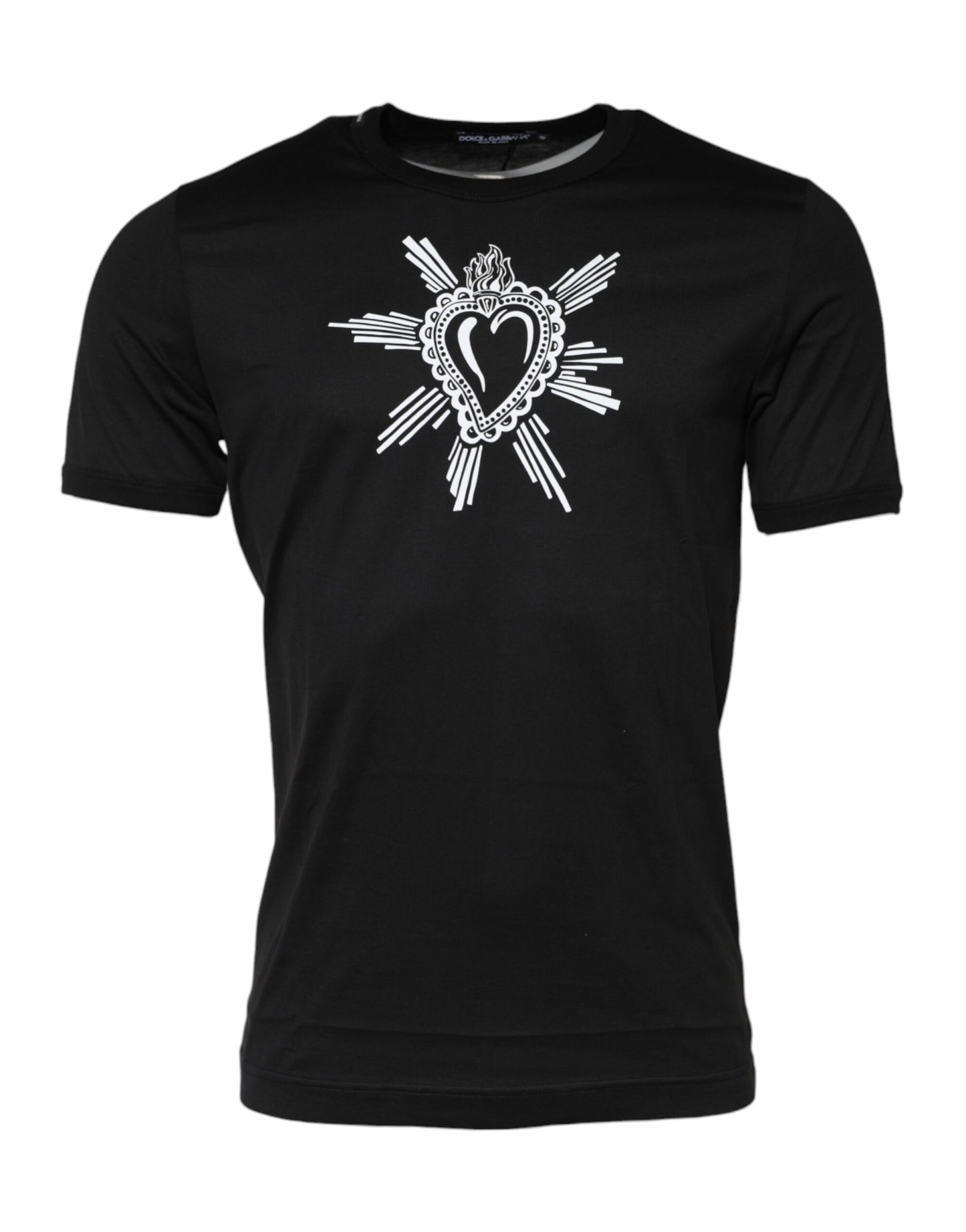 Black Sacred Heart Cotton Crew Neck T-shirt-Dolce & Gabbana-LabelTerrace.com
