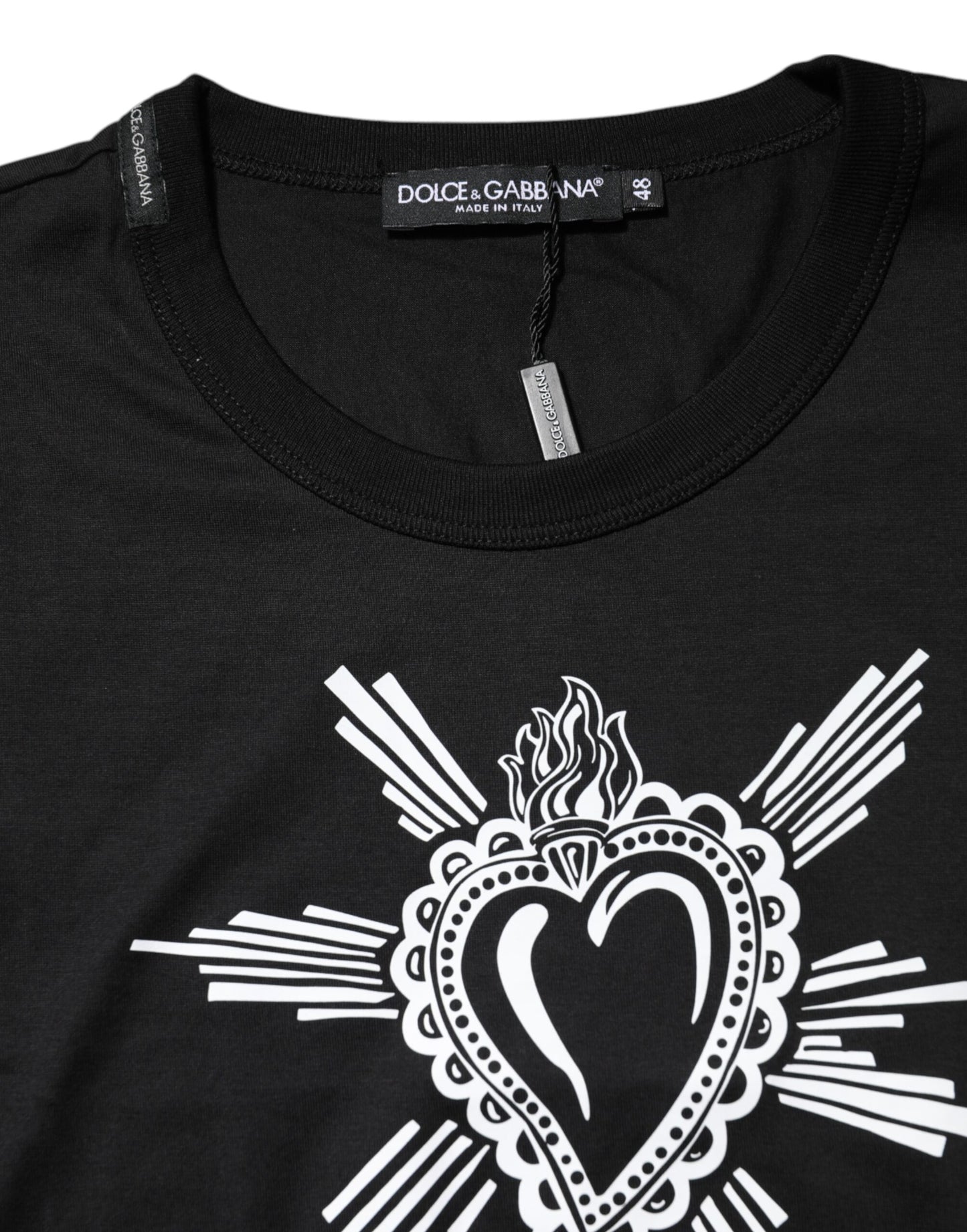 Black Sacred Heart Cotton Crew Neck T-shirt-Dolce & Gabbana-LabelTerrace.com