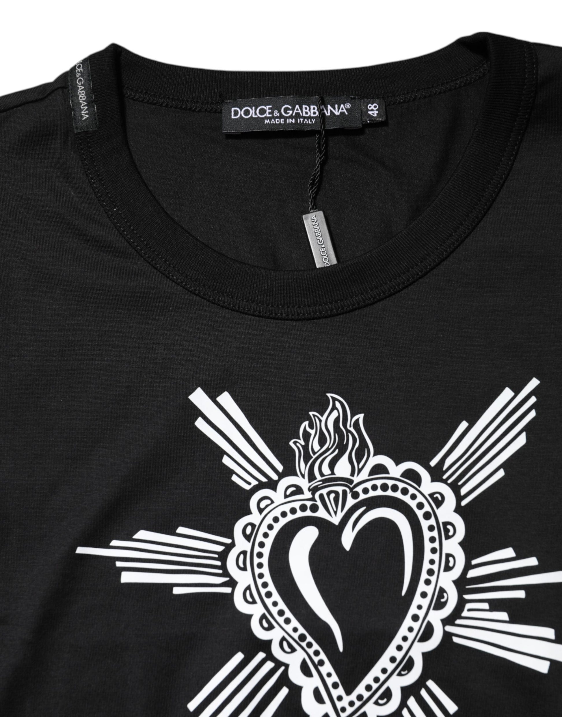 Black Sacred Heart Cotton Crew Neck T-shirt-Dolce & Gabbana-LabelTerrace.com