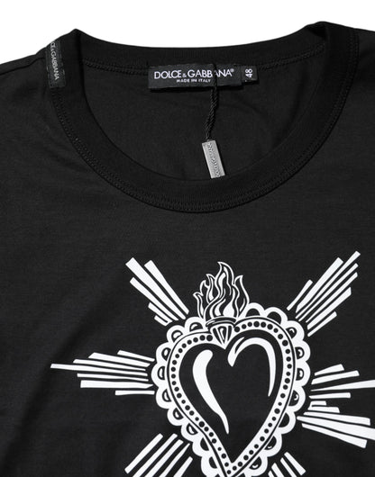 Black Sacred Heart Cotton Crew Neck T-shirt-Dolce & Gabbana-LabelTerrace.com