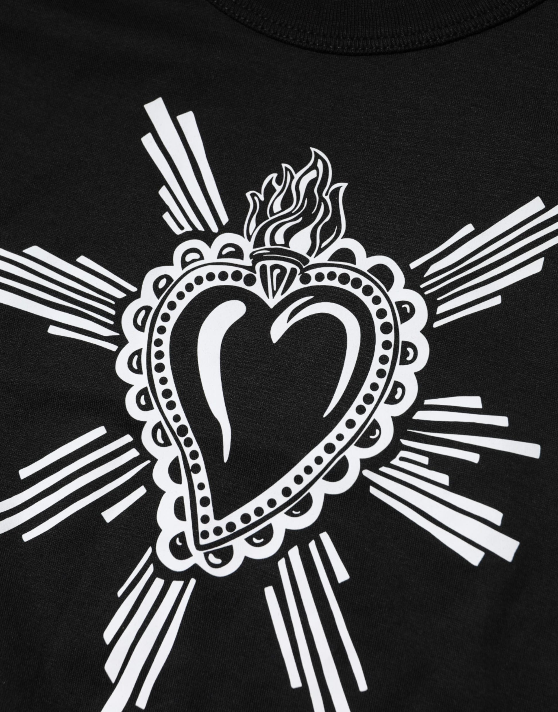 Black Sacred Heart Cotton Crew Neck T-shirt-Dolce & Gabbana-LabelTerrace.com