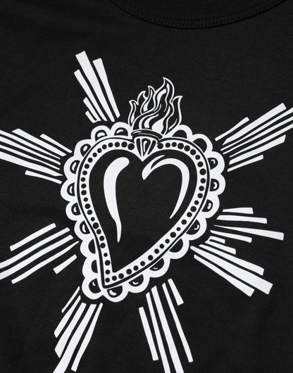 Black Sacred Heart Cotton Crew Neck T-shirt-Dolce & Gabbana-LabelTerrace.com