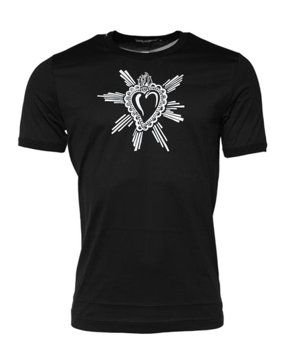 Black Sacred Heart Cotton Crew Neck T-shirt-Dolce & Gabbana-LabelTerrace.com
