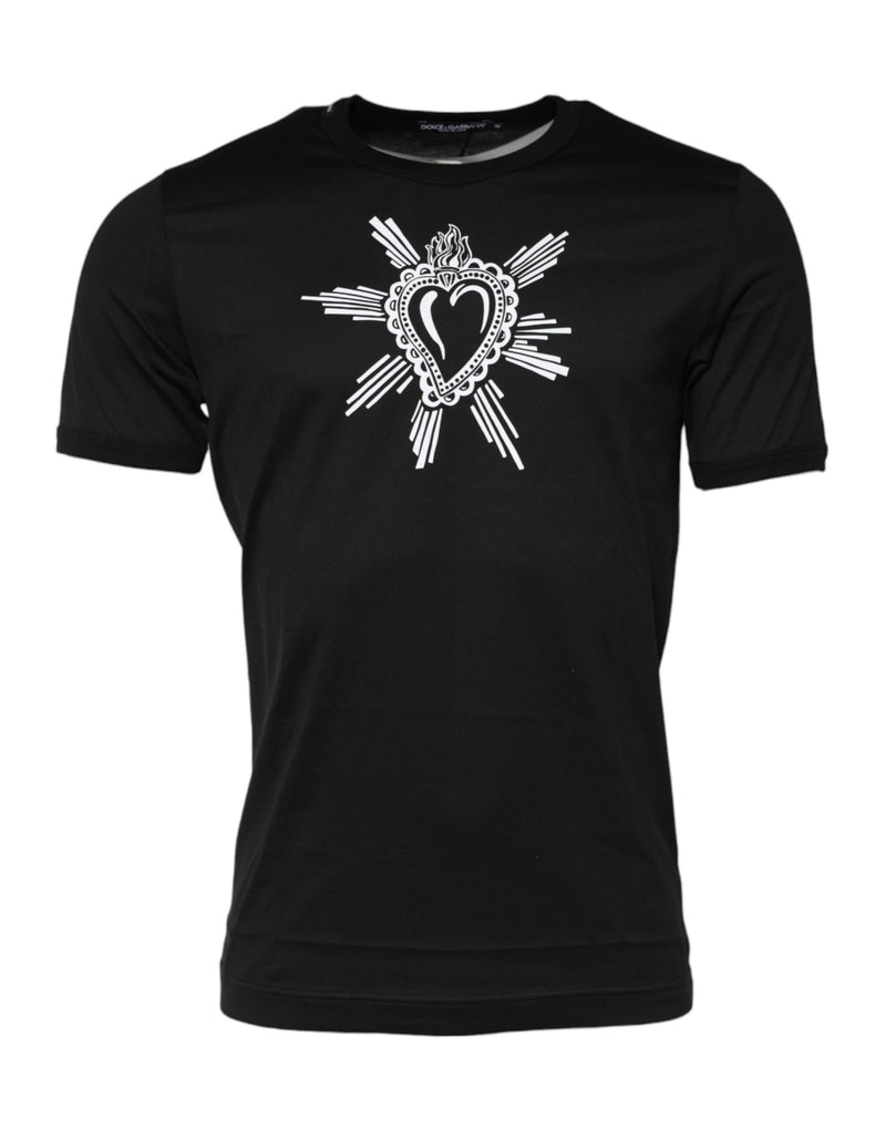 Black Sacred Heart Cotton Crew Neck T-shirt-Dolce & Gabbana-LabelTerrace.com