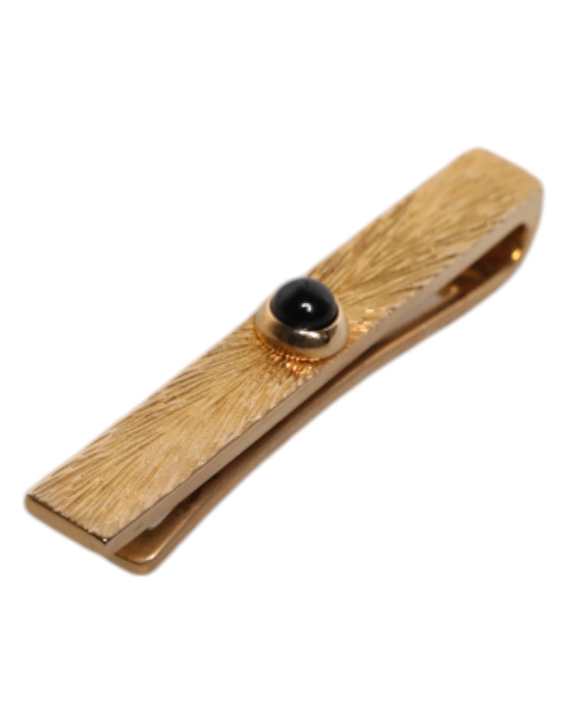 Black Sapphire Gold Tone Brass Tie Clip Bar-Dolce & Gabbana-LabelTerrace.com