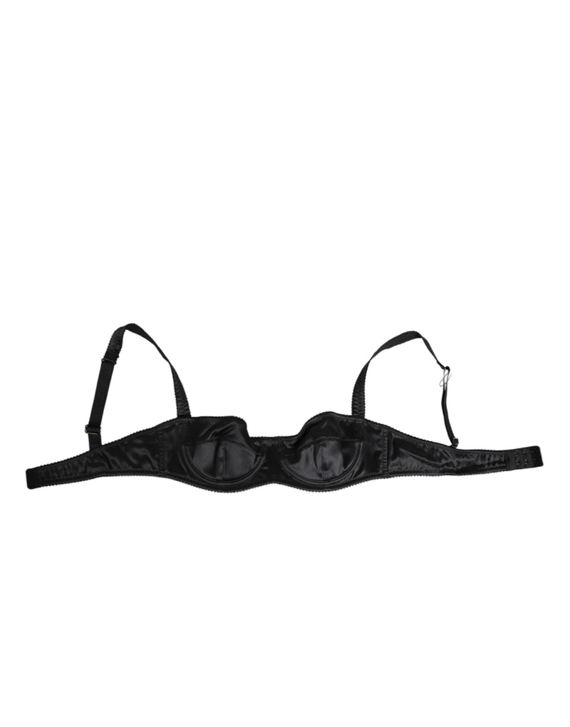 Black Satin Underwire Bra Lingerie IT2 Underwear-Dolce & Gabbana-LabelTerrace.com