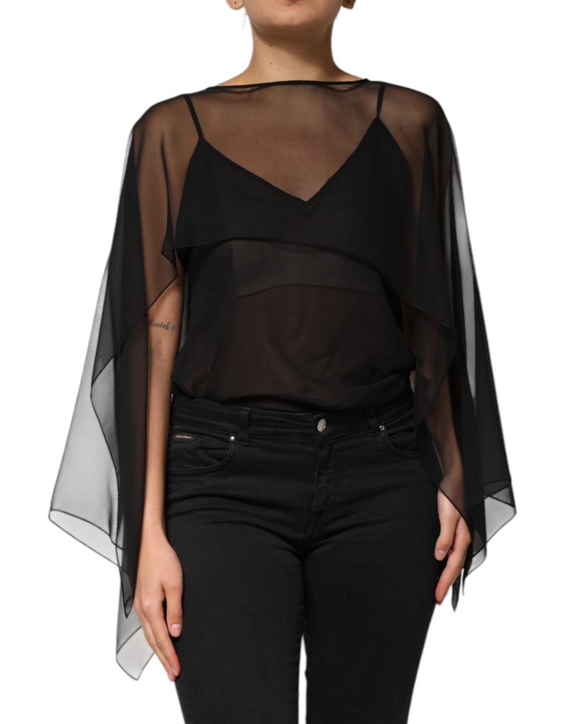 Black See Through Silk Chiffon Lace Blouse Top-Dolce & Gabbana-LabelTerrace.com
