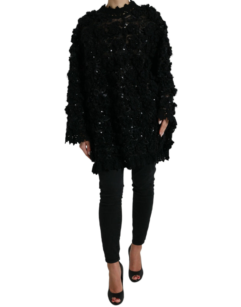 Black Sequined Embellished Pullover Sweater-Dolce & Gabbana-LabelTerrace.com
