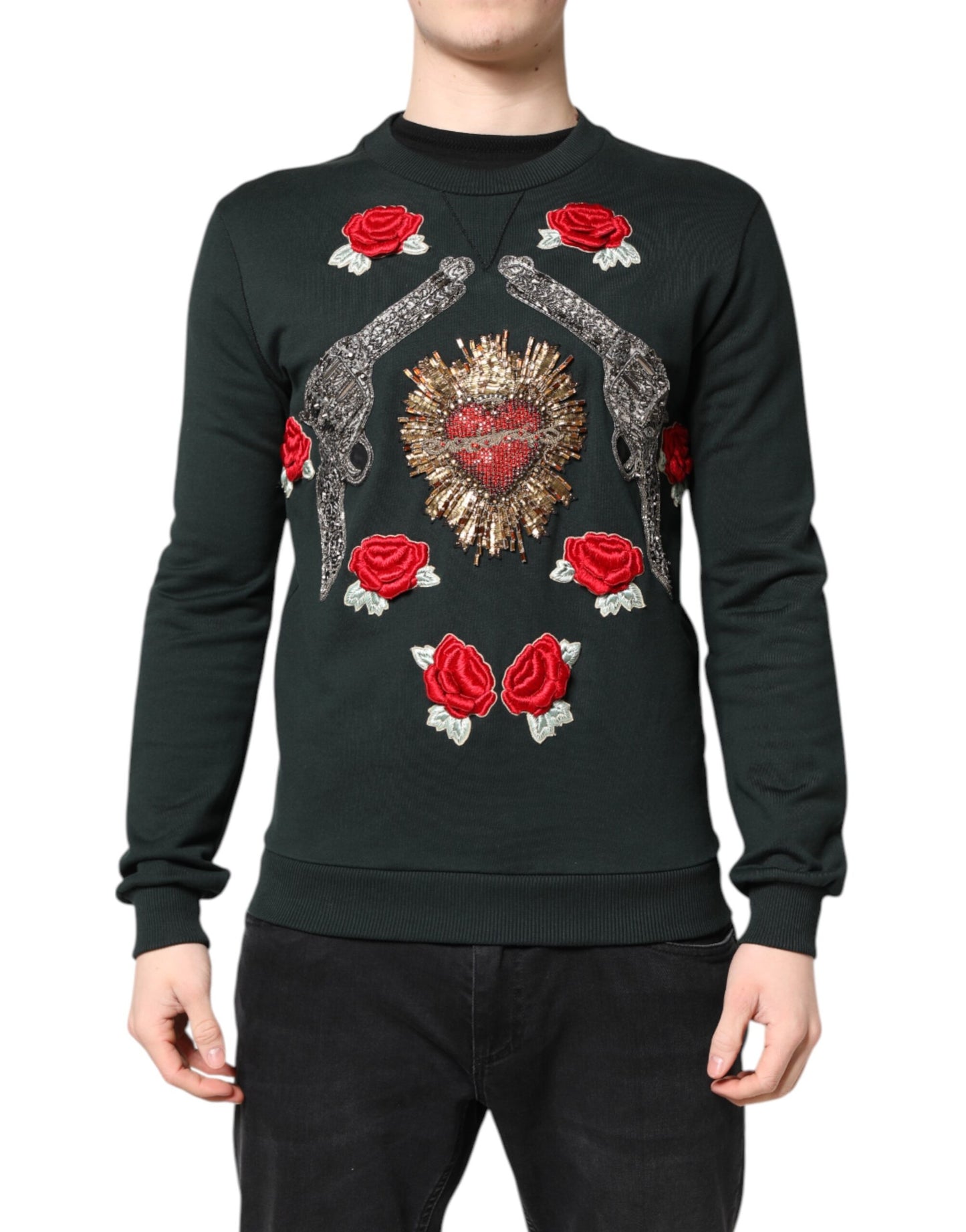 Black Sequined Embellished Pullover Sweater-Dolce & Gabbana-LabelTerrace.com