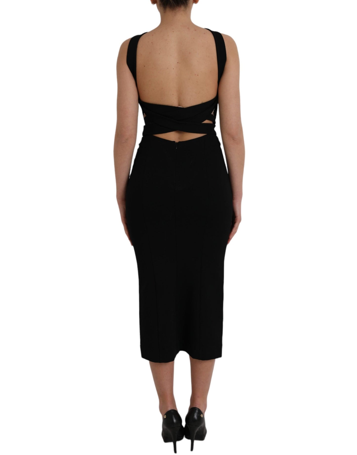 Black Sheath Halter Sleeveless Midi Dress-Dolce & Gabbana-LabelTerrace.com