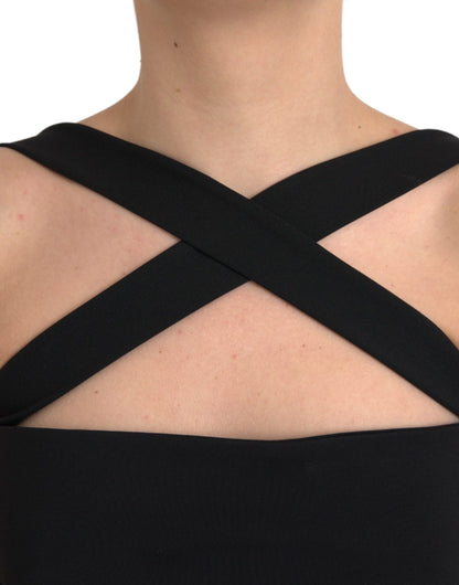 Black Sheath Halter Sleeveless Midi Dress-Dolce & Gabbana-LabelTerrace.com