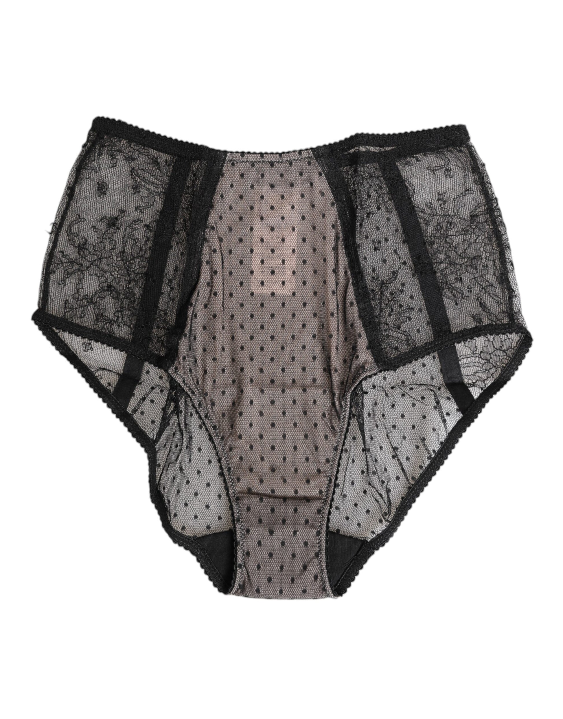 Black Sheer Polka Dot Lace High Waist Underwear-Dolce & Gabbana-LabelTerrace.com