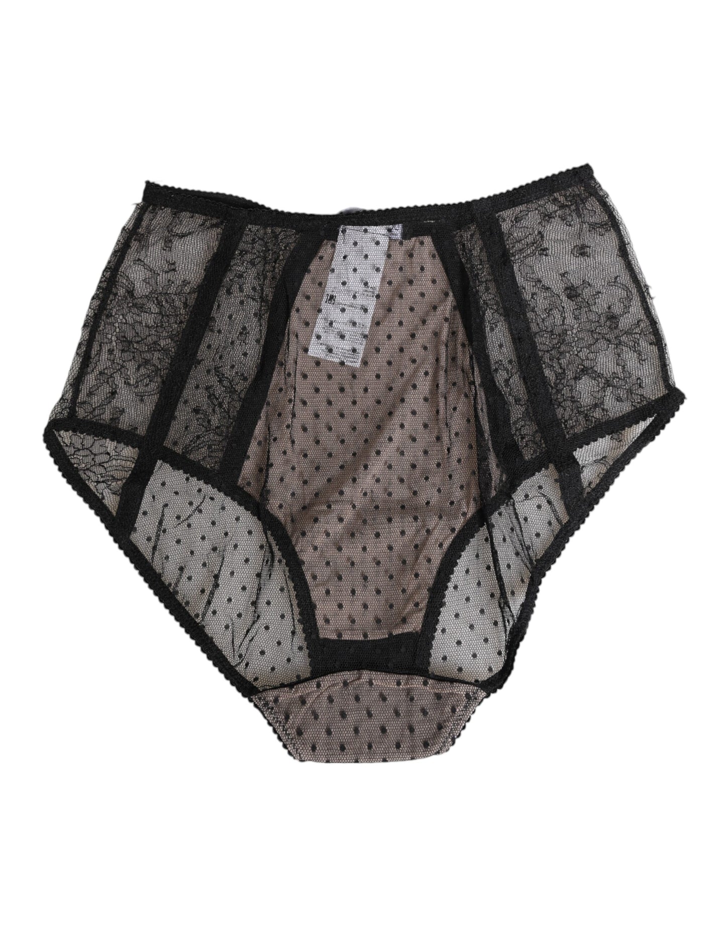 Black Sheer Polka Dot Lace High Waist Underwear-Dolce & Gabbana-LabelTerrace.com